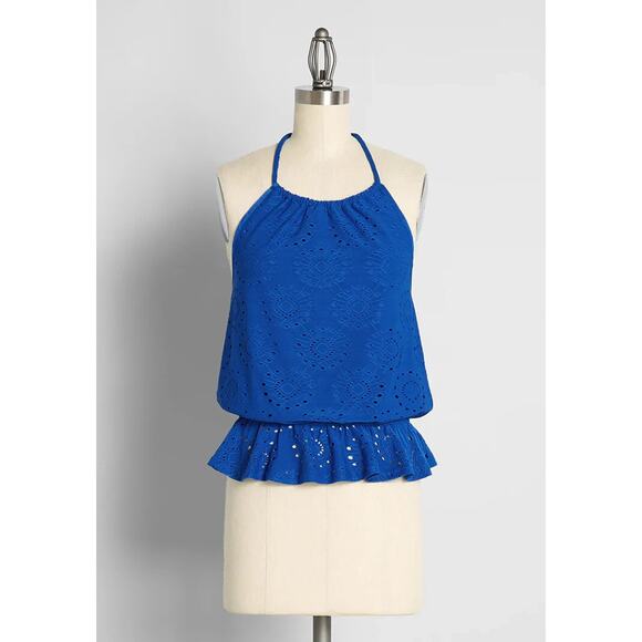 NWT Modcloth Womens Blue Sought After in Sapphire Halter Blouse Top Plus Size 2X - Picture 1 of 13